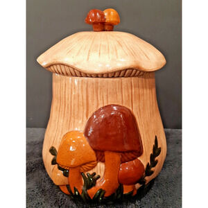 VTG Arnel’s mold 4927 Mushroom Cookie Jar Canister 1974 Handmade Cottagecore MCM